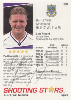 1991-92 Merlin Shooting Stars UK - Embossed Autograph Cards #290 Paul Gascoigne Back