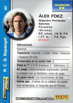 2003-04 Panini LaLiga Megafichas #137 Alex Fernandez Back