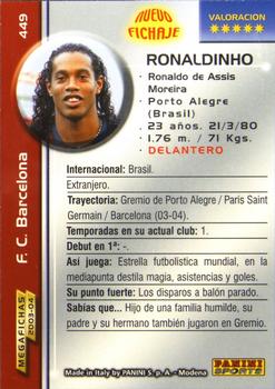 2003-04 Panini LaLiga Megafichas #449 Ronaldinho Back