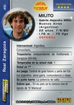 2003-04 Panini LaLiga Megafichas #451 Milito Back