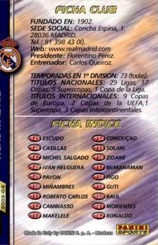 2003-04 Panini LaLiga Megafichas #145 Real Madrid Back