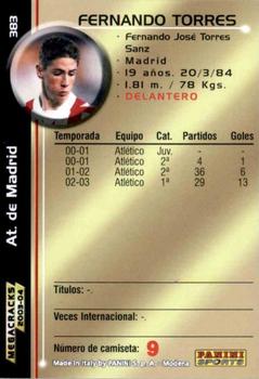 2003-04 Panini LaLiga Megafichas #383 Fernando Torres Back