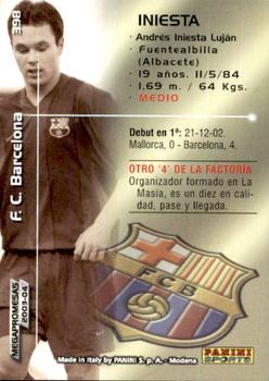 2003-04 Panini LaLiga Megafichas #398 Iniesta Back