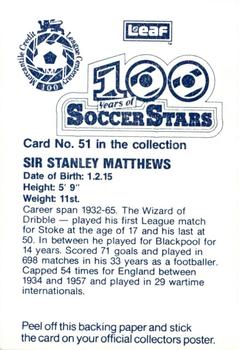 1988 Leaf - 100 Years of Soccer Stars #51 Stanley Matthews Back
