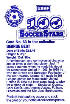 1988 Leaf - 100 Years of Soccer Stars #63 George Best Back