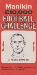 1969 J.R. Freeman Manikin Football Challenge #3 Ronnie Simpson Front