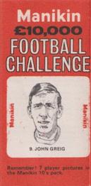 1969 J.R. Freeman Manikin Football Challenge #9 John Greig Front