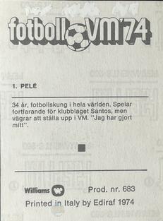 1974 Williams Förlags AB Fotboll VM #1 Pele Back