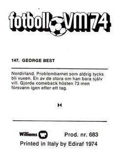 1974 Williams Förlags AB Fotboll VM #147 George Best Back
