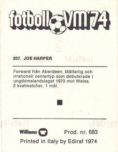 1974 Williams Förlags AB Fotboll VM #207 Joe Harper Back