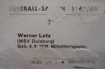 1967-68 Sicker-Verlag Fussball-Saison Bundesliga Regionalliga Stars Aus Aller Welt #71 Werner Lotz Back