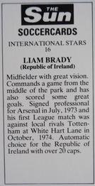 1978-79 The Sun Soccercards #16 Liam Brady Back