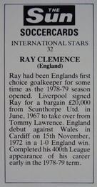 1978-79 The Sun Soccercards #32 Ray Clemence Back