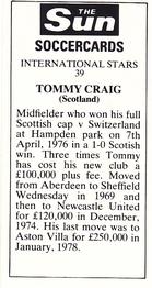 1978-79 The Sun Soccercards #39 Tommy Craig Back