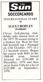 1978-79 The Sun Soccercards #40 Alex Cropley Back