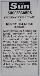 1978-79 The Sun Soccercards #45 Kenny Dalglish Back