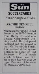 1978-79 The Sun Soccercards #62 Archie Gemmill Back