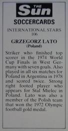 1978-79 The Sun Soccercards #106 Grzegorz Lato Back