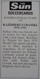1978-79 The Sun Soccercards #110 Kazimierz Lubanski Back