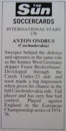 1978-79 The Sun Soccercards #138 Anton Ondrus Back