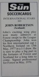 1978-79 The Sun Soccercards #163 John Robertson Back