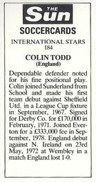 1978-79 The Sun Soccercards #184 Colin Todd Back