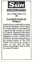 1978-79 The Sun Soccercards #280 Sandor Kocsis Back