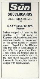 1978-79 The Sun Soccercards #281 Raymond Kopa Back