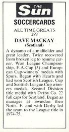 1978-79 The Sun Soccercards #289 Dave Mackay Back