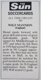 1978-79 The Sun Soccercards #290 Wilf Mannion Back