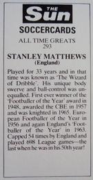 1978-79 The Sun Soccercards #293 Stanley Matthews Back