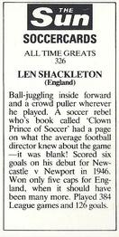 1978-79 The Sun Soccercards #326 Len Shackleton Back