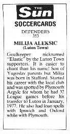 1978-79 The Sun Soccercards #353 Milija Aleksic Back