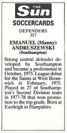 1978-79 The Sun Soccercards #357 Manny Andruszewski Back