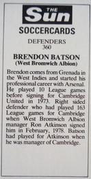 1978-79 The Sun Soccercards #360 Brendon Batson Back