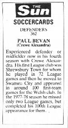 1978-79 The Sun Soccercards #362 Paul Bevan Back
