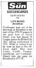 1978-79 The Sun Soccercards #366 Len Bond Back