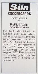 1978-79 The Sun Soccercards #374 Paul Brush Back