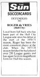 1978-79 The Sun Soccercards #393 Roger Devries Back