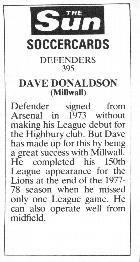 1978-79 The Sun Soccercards #395 Dave Donaldson Back