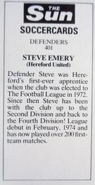 1978-79 The Sun Soccercards #401 Steve Emery Back