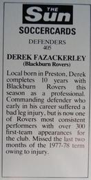 1978-79 The Sun Soccercards #405 Derek Fazackerley Back