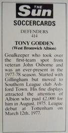 1978-79 The Sun Soccercards #414 Tony Godden Back