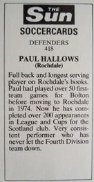 1978-79 The Sun Soccercards #418 Paul Hallows Back