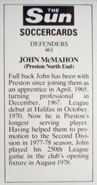 1978-79 The Sun Soccercards #461 John McMahon Back