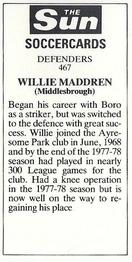 1978-79 The Sun Soccercards #467 Willie Maddren Back