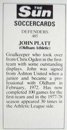 1978-79 The Sun Soccercards #485 John Platt Back
