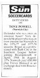 1978-79 The Sun Soccercards #486 Tony Powell Back