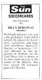1978-79 The Sun Soccercards #495 Bill Rodaway Back