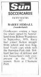 1978-79 The Sun Soccercards #502 Barry Siddall Back
